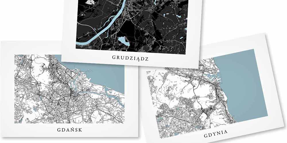 mapy nowoczesne plakaty plany miast Polska świat