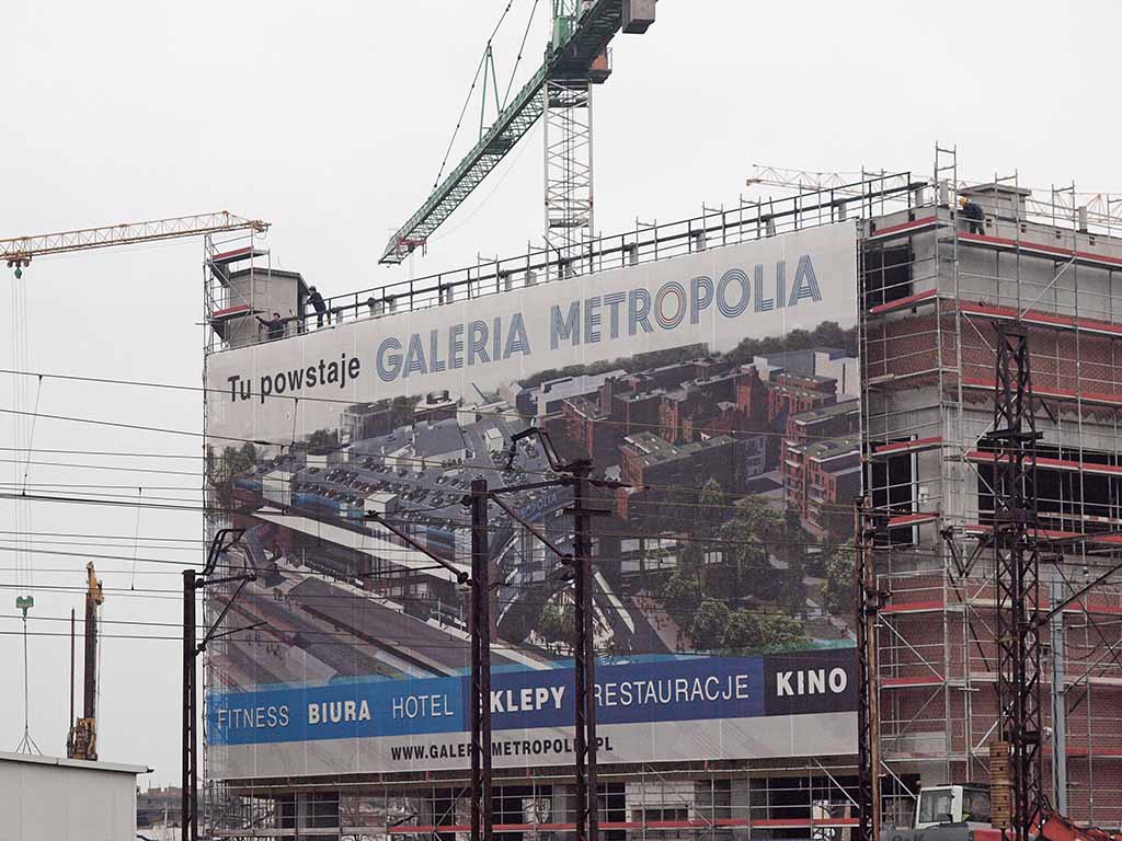 reklama na rusztowaniu druk na siatce mesh Gdańsk / scaffolding advertising printing on PVC mesh Poland / Gerüstwerbung Mesh-Banner drucken Polen