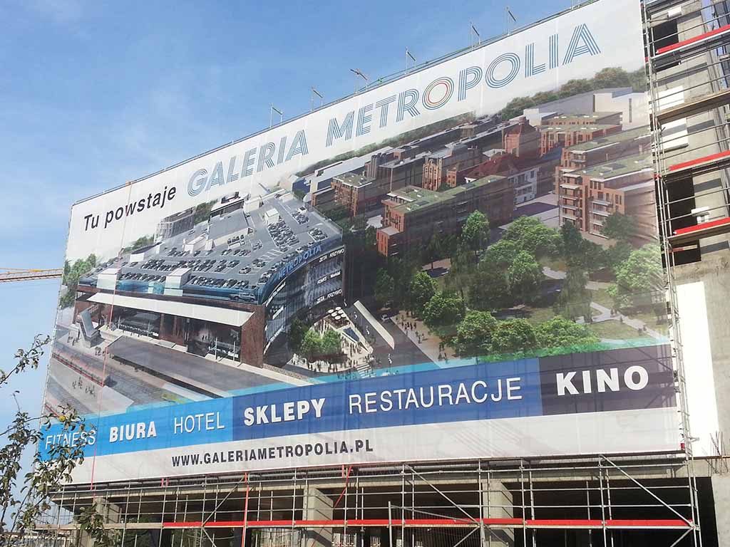reklama na rusztowaniu druk na siatce mesh Gdańsk / scaffolding advertising printing on PVC mesh Poland / Gerüstwerbung Mesh-Banner drucken Polen